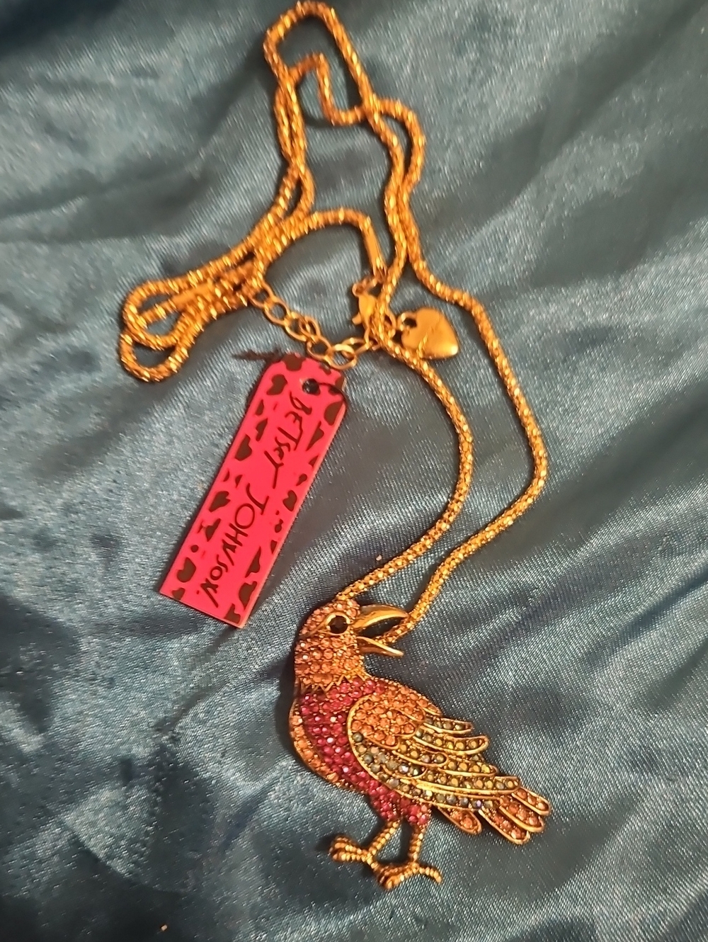 Betsey Johnson Gold-tone Crystal Bird Necklace with Pink Tag